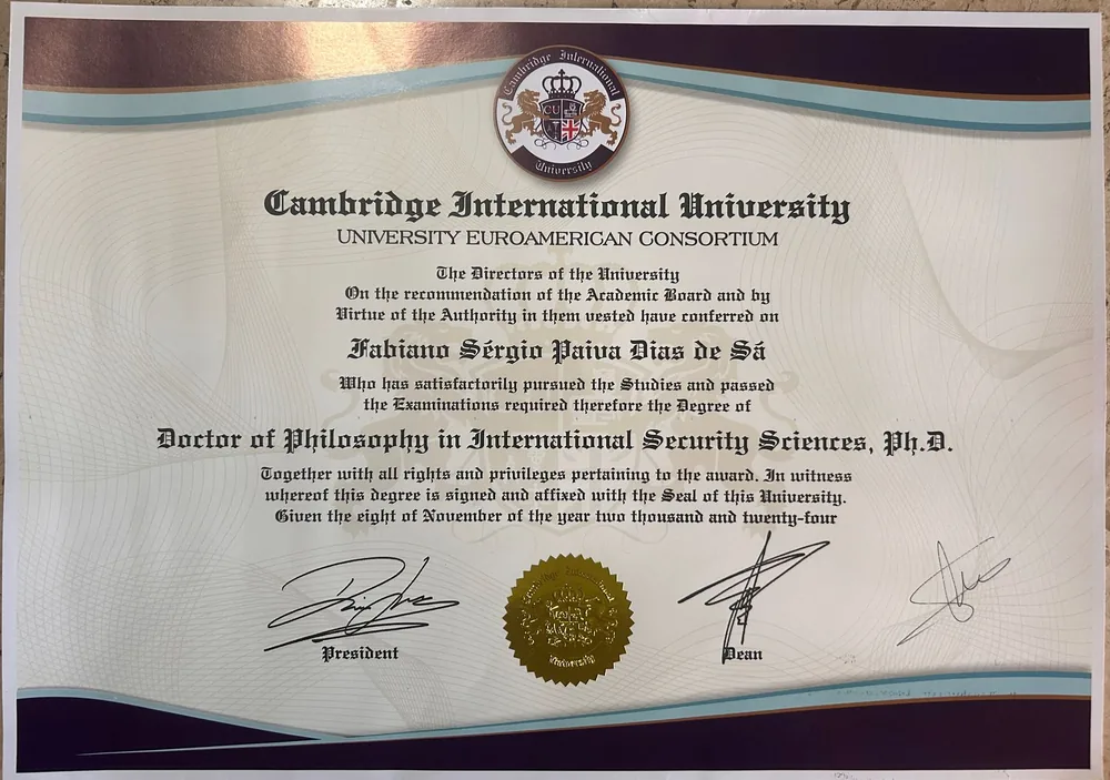 Diploma de Doctor of Philosophy in International Security Sciences, Cambridge International University